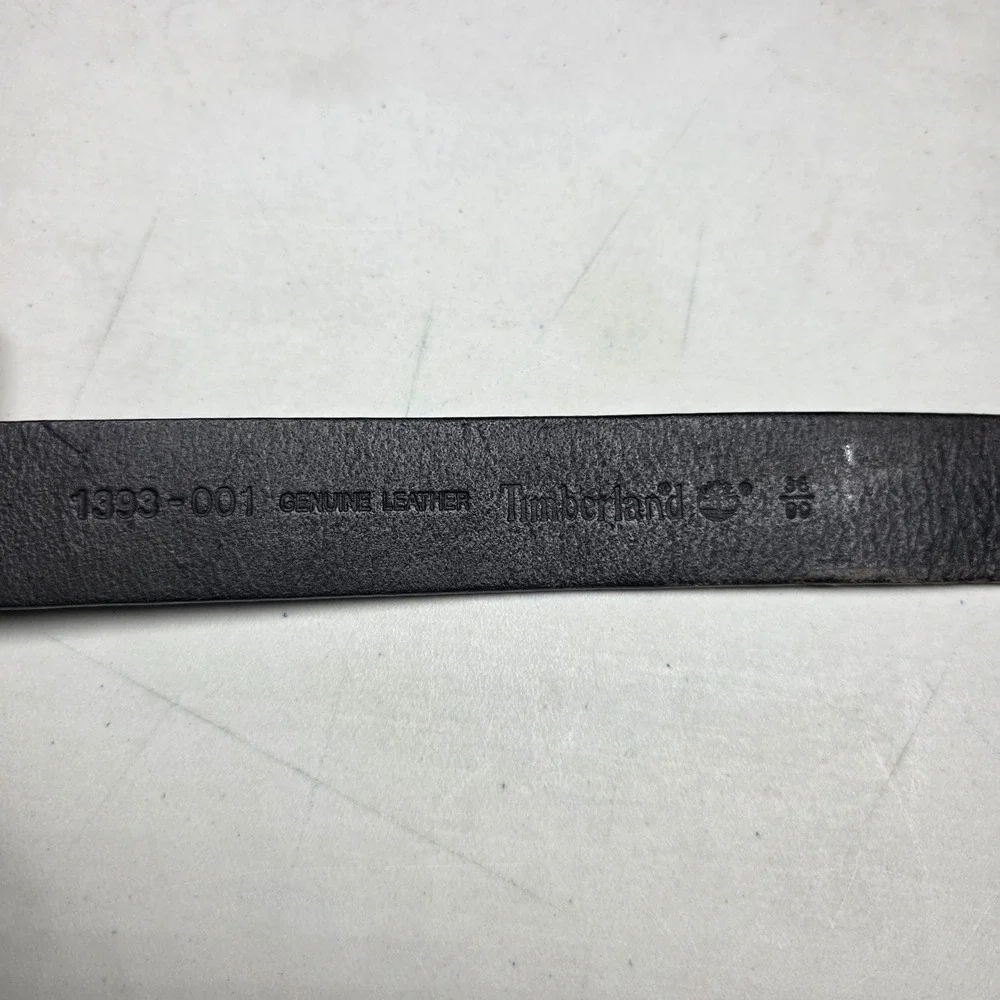 Timberland Mens Black Genuine Leather Belt Silver Logo Buckle Size 36 1393-001